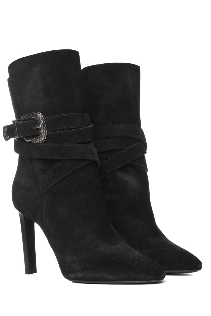 Saint Laurent Size 39 Mica Western Buckle Suede Ankle Boots