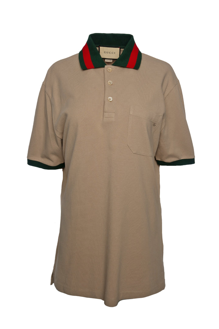 Gucci Size M Men's Cotton Piquet Web Collar Polo T-Shirt