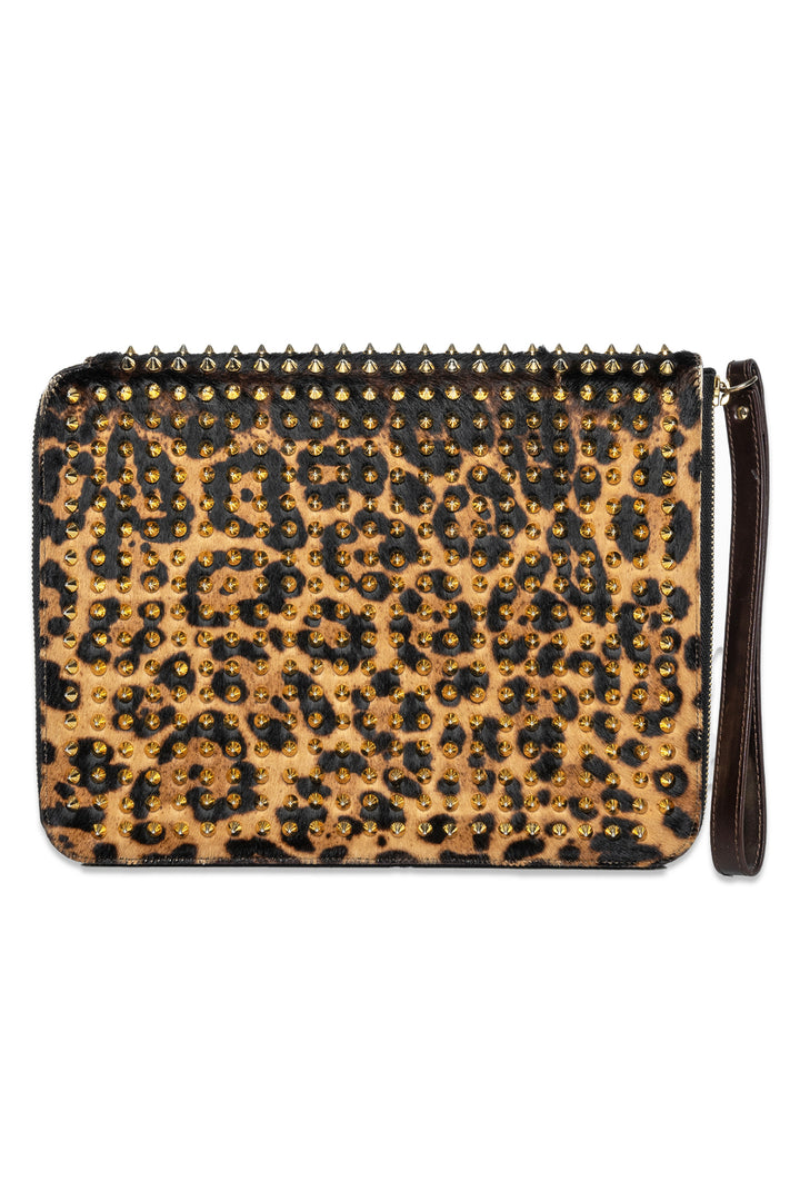 Christian Louboutin Calf Hair Leopard Print Spiked IPad Case Clutch