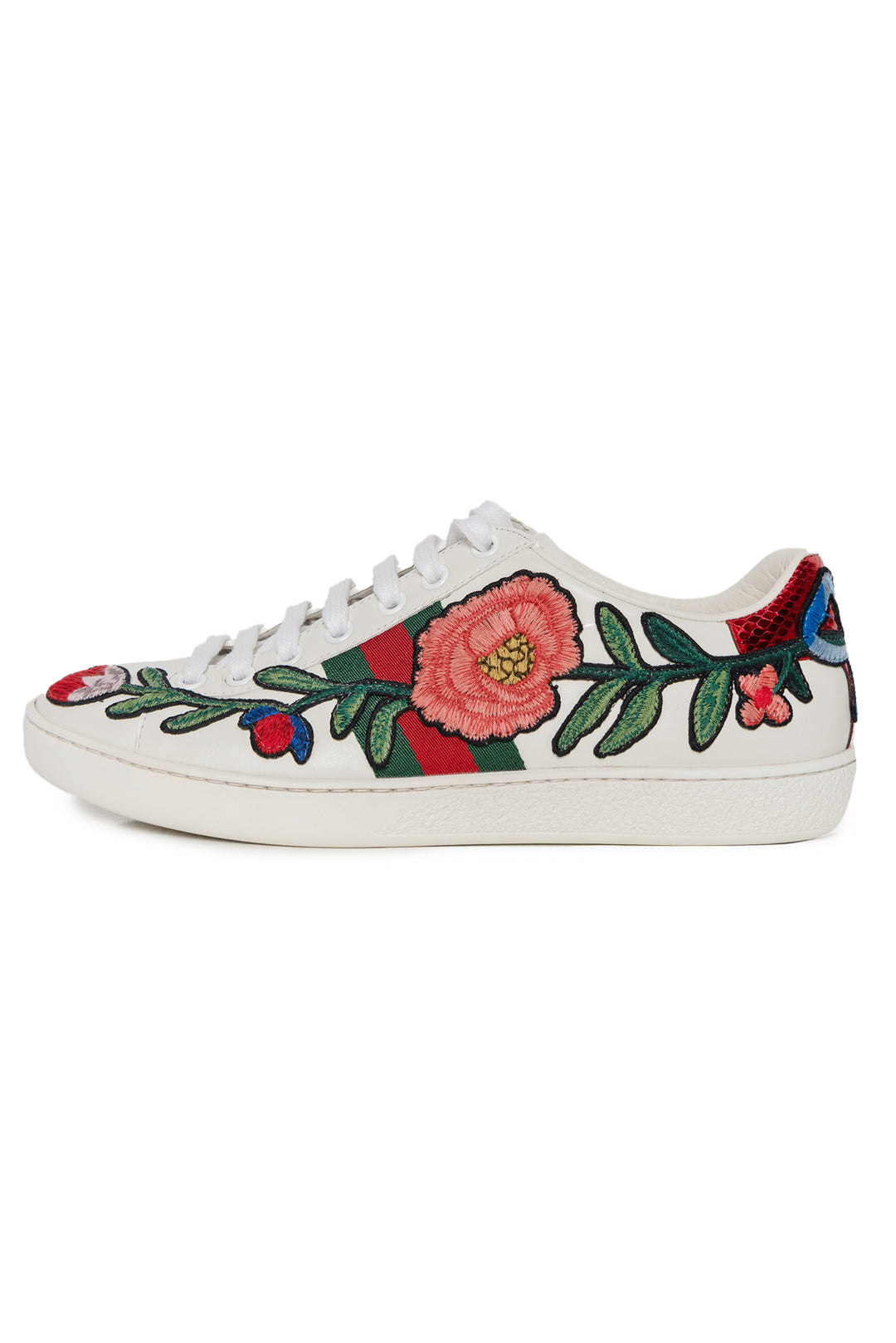 Gucci Size 37 Floral Embroidered Leather Ace Low Top Sneaker