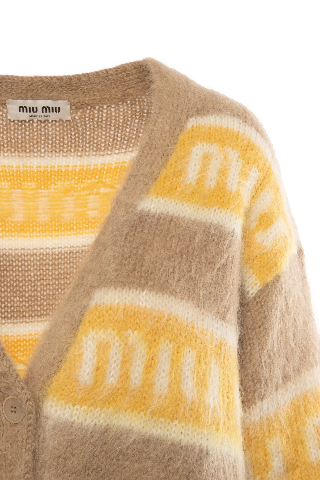 Miu Miu Size S/M Allover Logo Jacquard Striped Cardigan