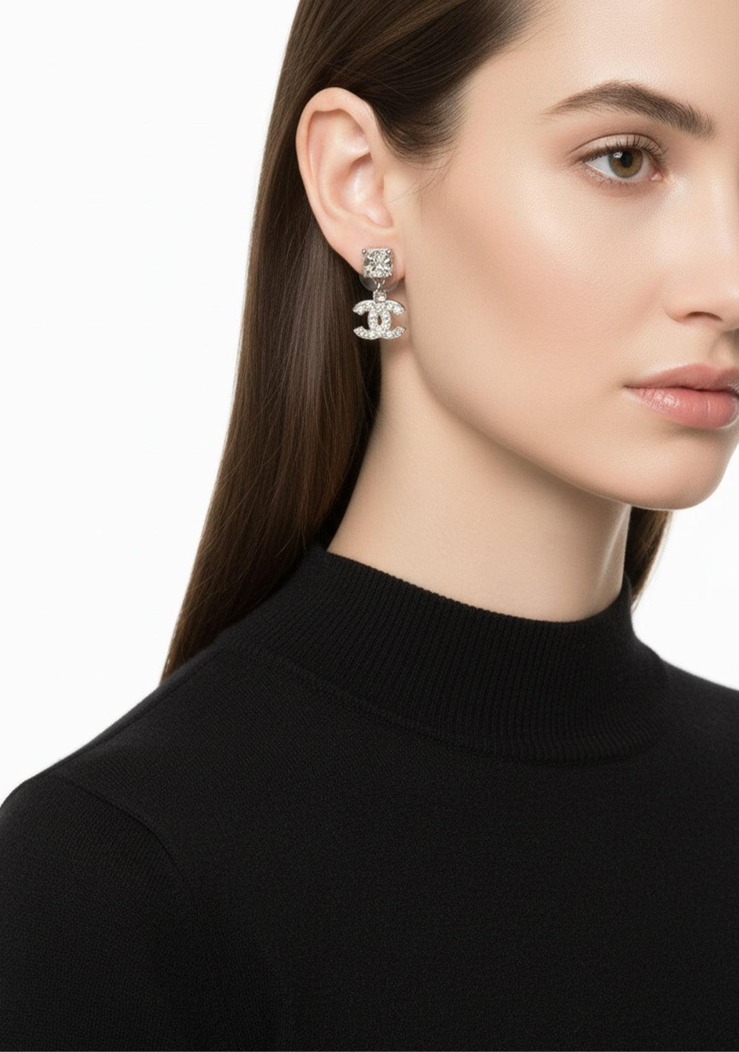 Chanel 2006 Crystal Strass CC Two-Tone Charm Drop Earrings