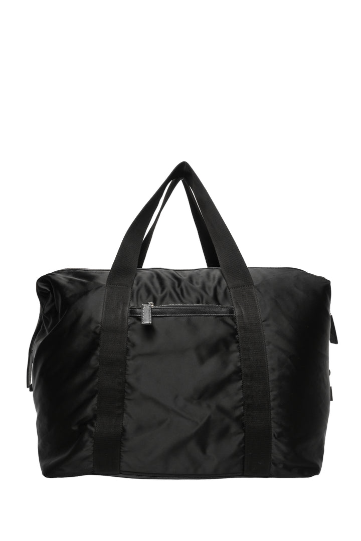 Prada Tessuto Nylon Logo Jacquard & Saffiano Leather-Trimmed Travel Duffle Bag