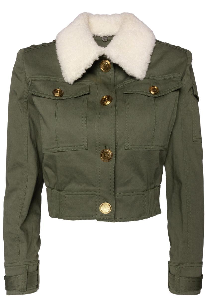 Balmain Size 36 Shearling Trim Crop Utility Jacket