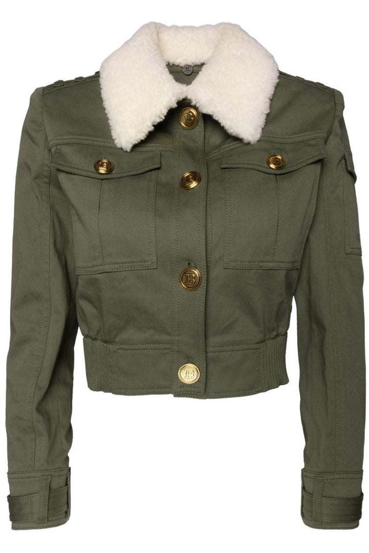 Balmain Size 36 Shearling Trim Crop Utility Jacket