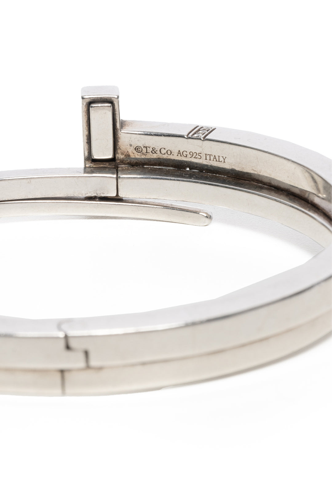 Tiffany & Co Sterling Silver & Diamond T Square Wrap Bracelet