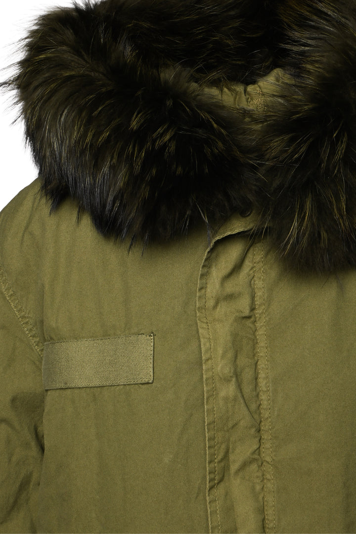 Mr & Mrs Italy Size XXS Racoon Fur Trim Hood Long Parka
