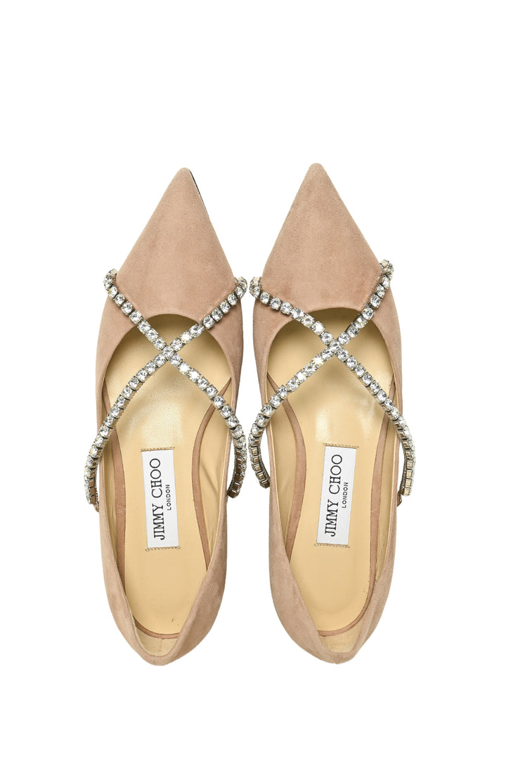 Jimmy Choo Size 37 Crystal Embellished Genevi Flats