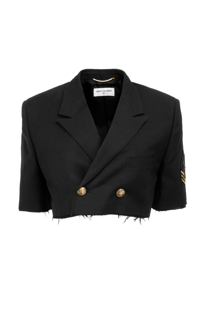 Saint Laurent Size 40 2016 Cropped Raw Edge Double Breasted Blazer