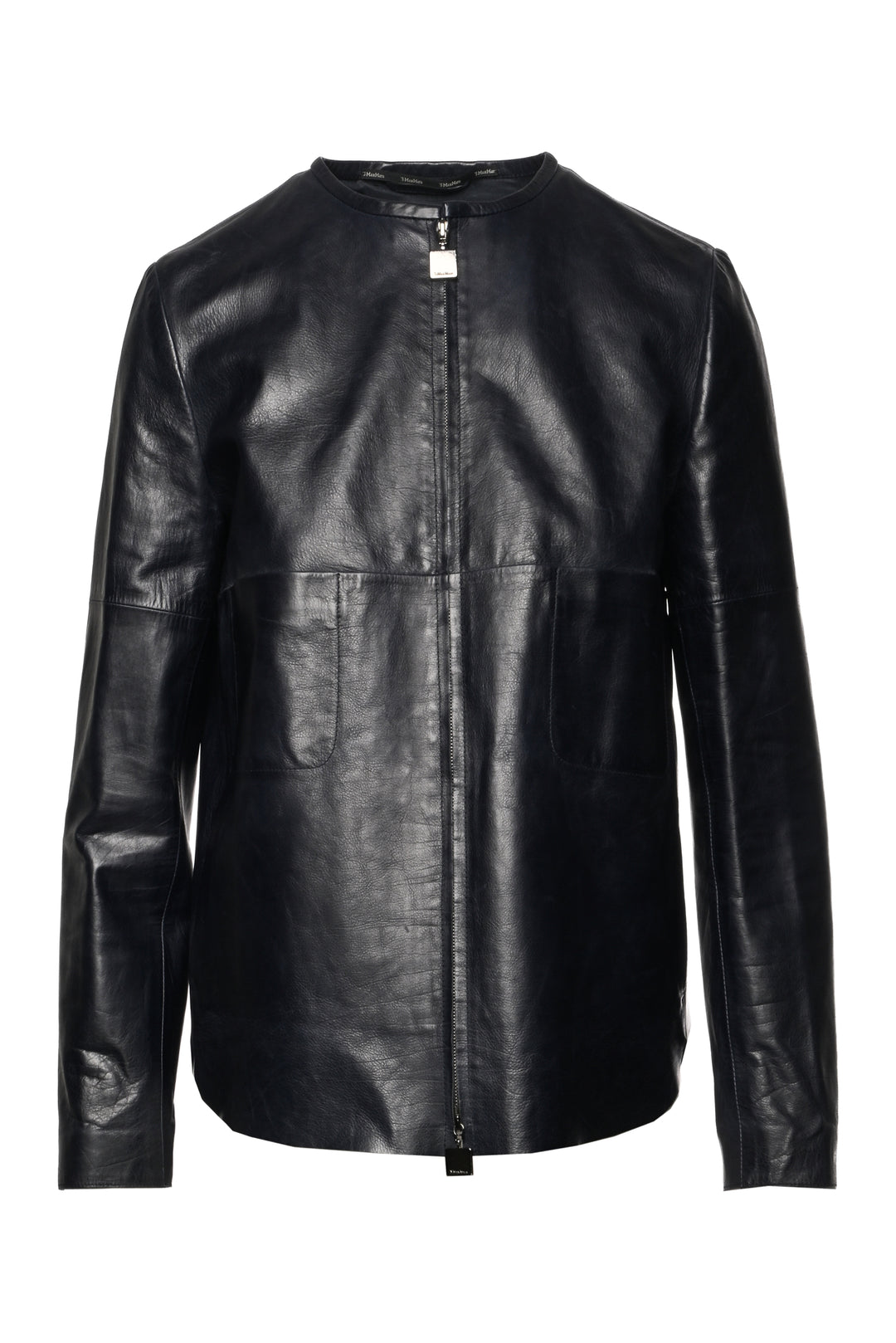 'S Max Mara Size 4 Collarless Zip-Up Leather Jacket