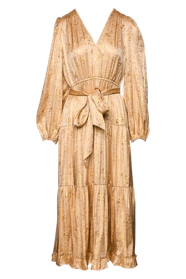 Ulla Johnson Size 8 Helena Tiered Metallic Jacquard Midi Dress