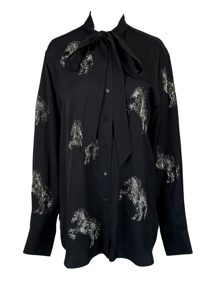 Stella Mccartney Size 42 Crystal Embellished Horse Print Blouse