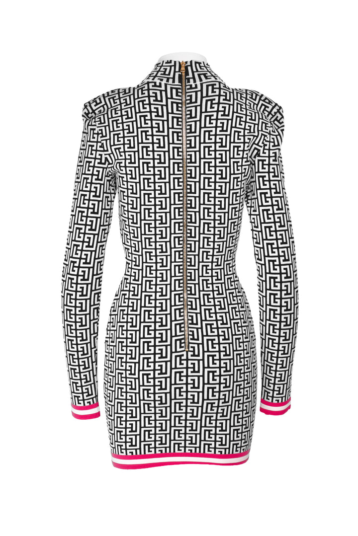 Balmain Size 6 Monogram Jacquard Knit Mini Dress