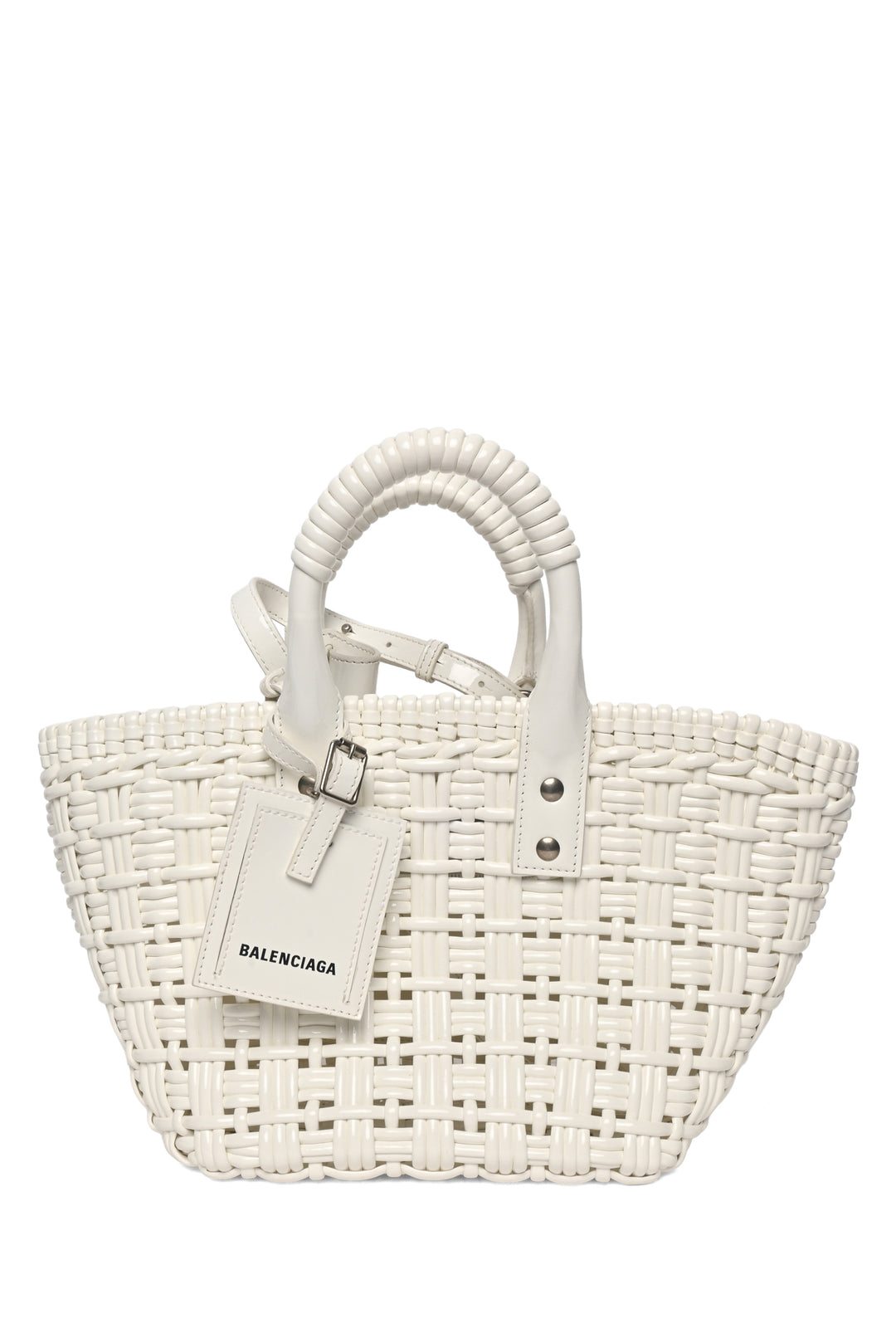 Balenciaga Bistro XS Woven Faux Leather Basket Bag Tote
