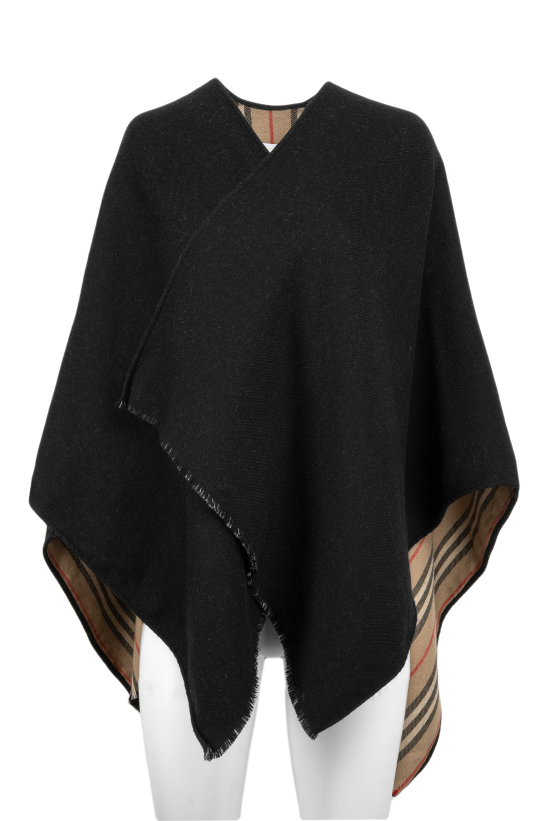 Burberry Size OS Reversible Fringe Wool Shawl