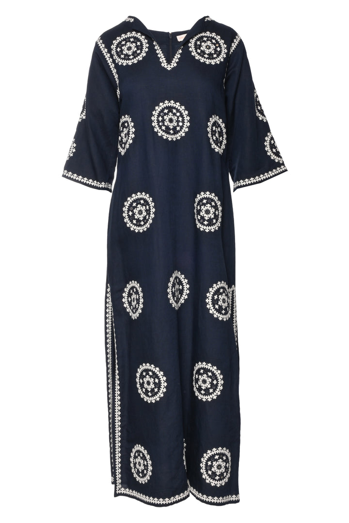 Tory Burch Size L Embroidered Linen Blend Kaftan