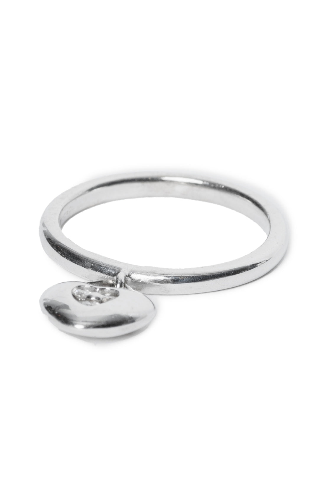 Tiffany & Co Size 5.5 18K White Gold 3 Diamond Heart Charm Ring