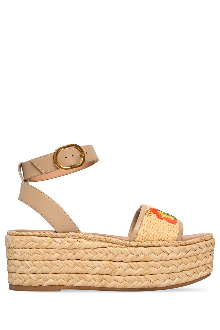 Valentino Size 35 Bribri Woven Floral Raffia Platform Espadrille Wedges