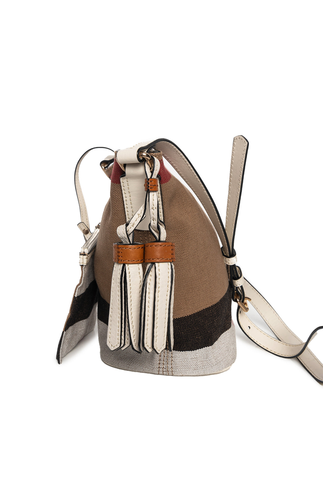 Burberry Canvas Novacheck Mini Ashby Bucket Bag Crossbody