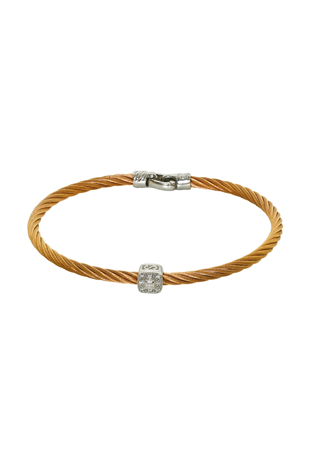 Charriol 18K White Gold and Steel Diamond Bangle Bracelet