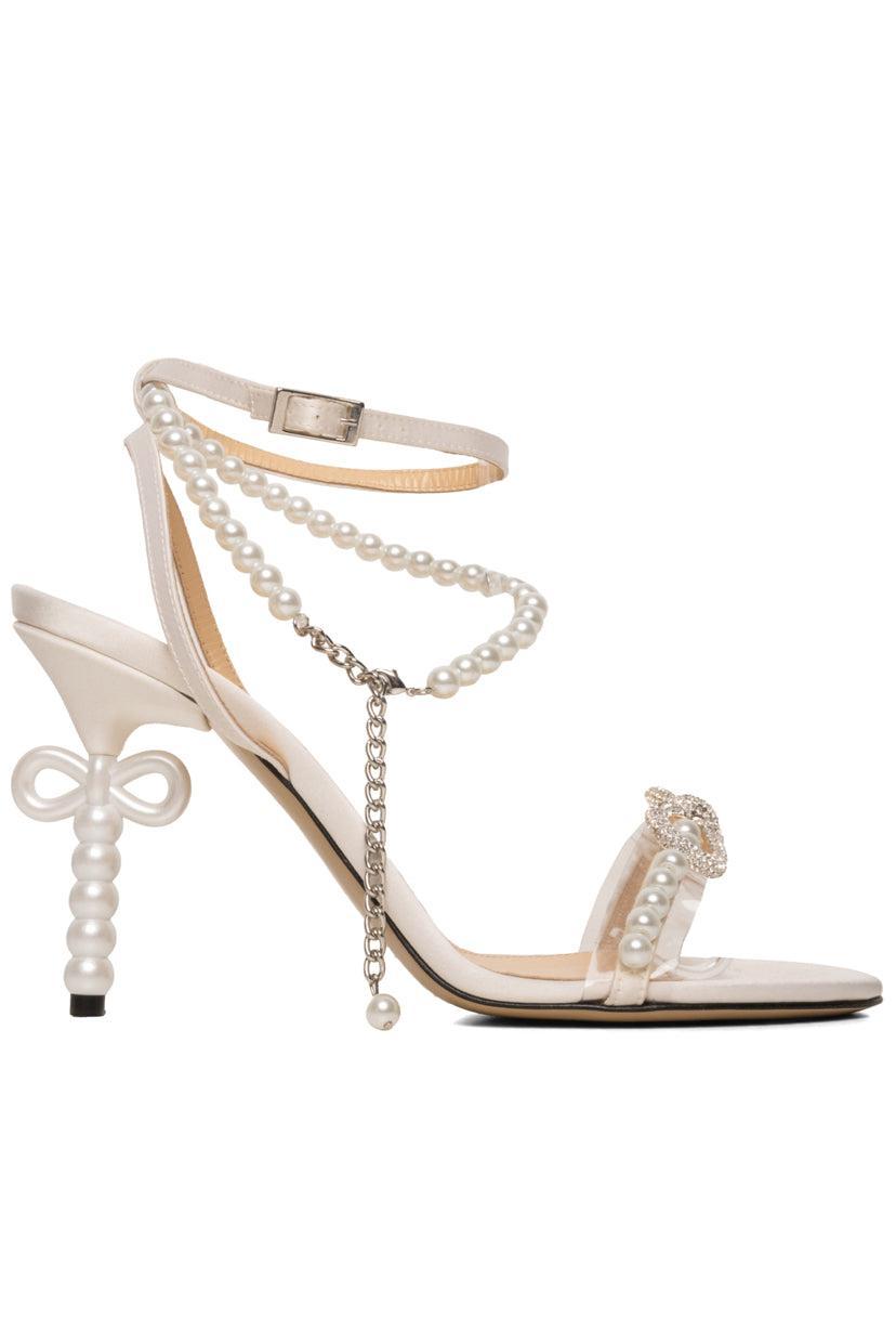 Mach & Mach Size 39 Pearl Bow Satin Sandals