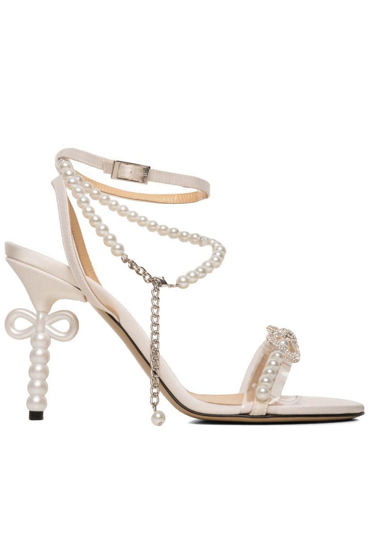 Mach & Mach Size 39 Pearl Bow Satin Sandals