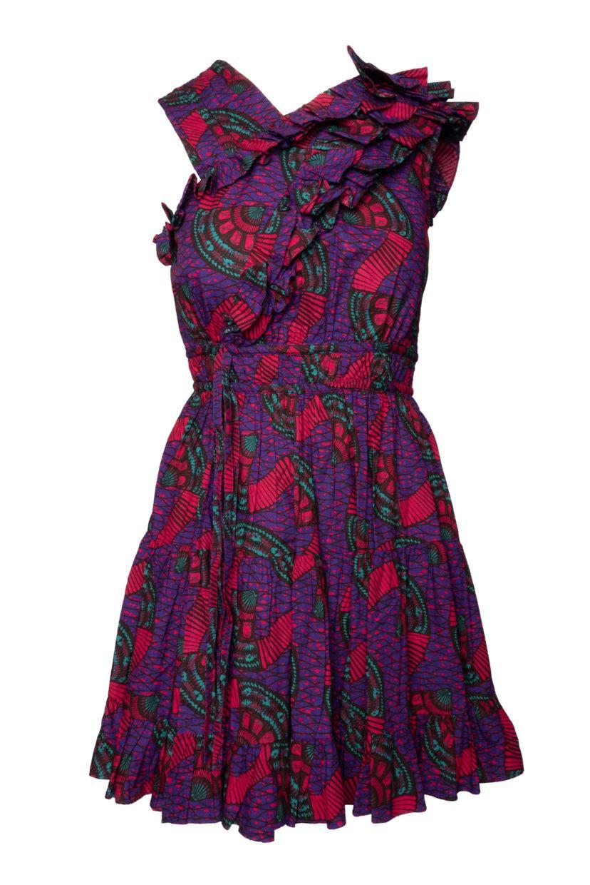 Ulla Johnson Size 2 Printed Cotton Ruffle Trim Mini Dress