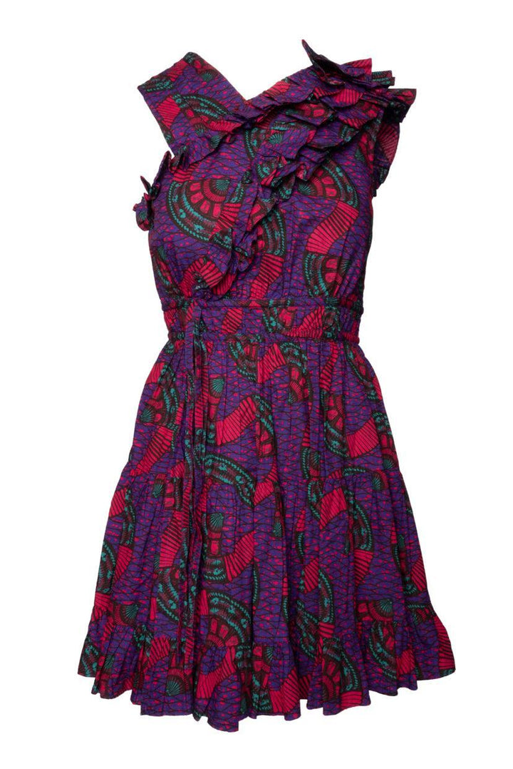 Ulla Johnson Size 2 Printed Cotton Ruffle Trim Mini Dress