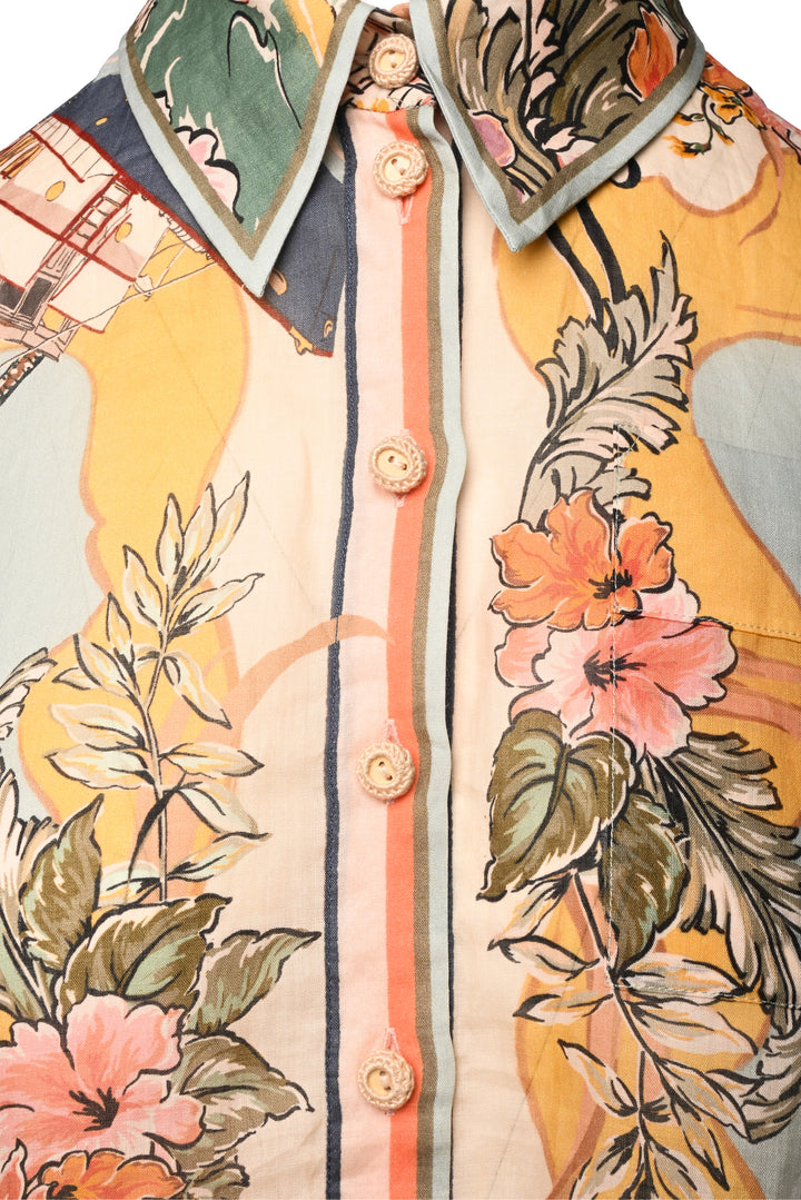 Zimmermann Size 0 Tallow Floral Ramie Shirt