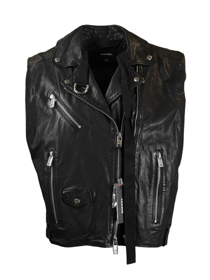 Diesel Size S L-Droppet Sleeveless Leather Jacket Vest