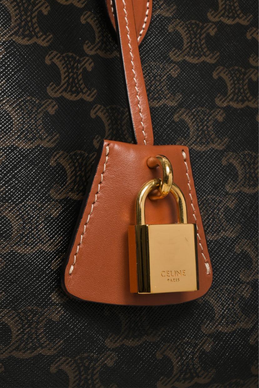 Celine 2022 Triomphe Canvas Calfskin Mini Horizontal Cabas Tote