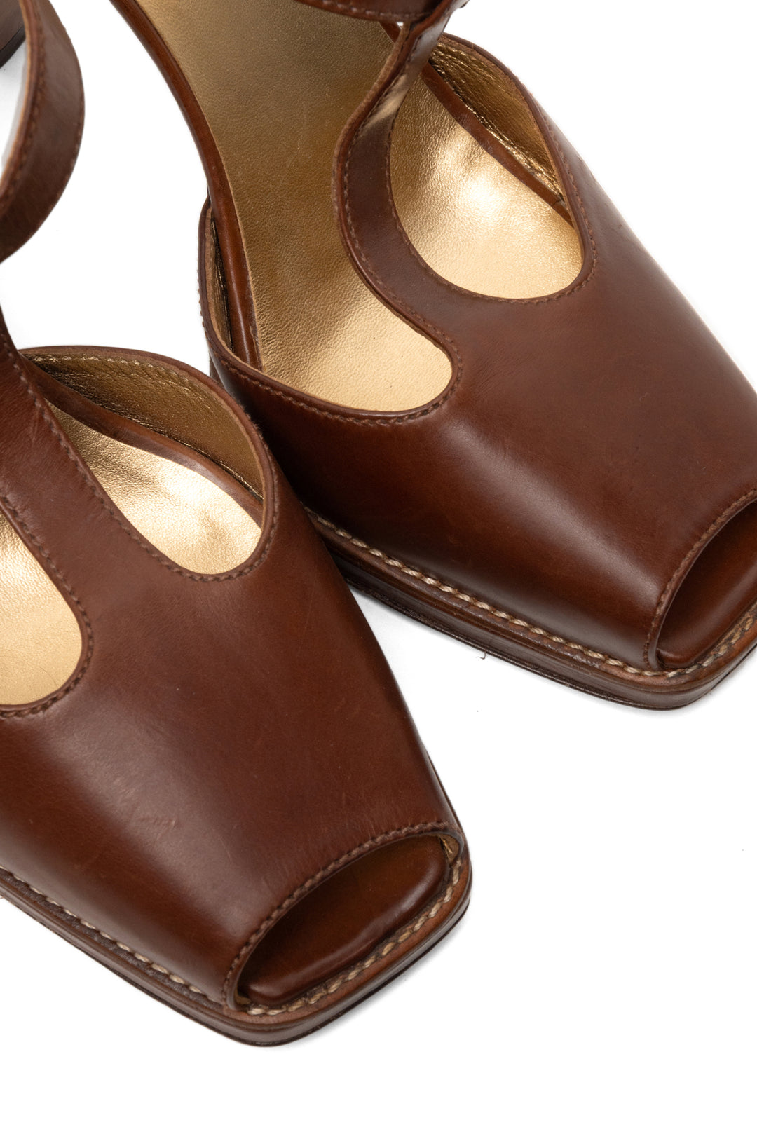Prada Size 39 Square Peeptoe Ankle T-Strap Leather Sandals