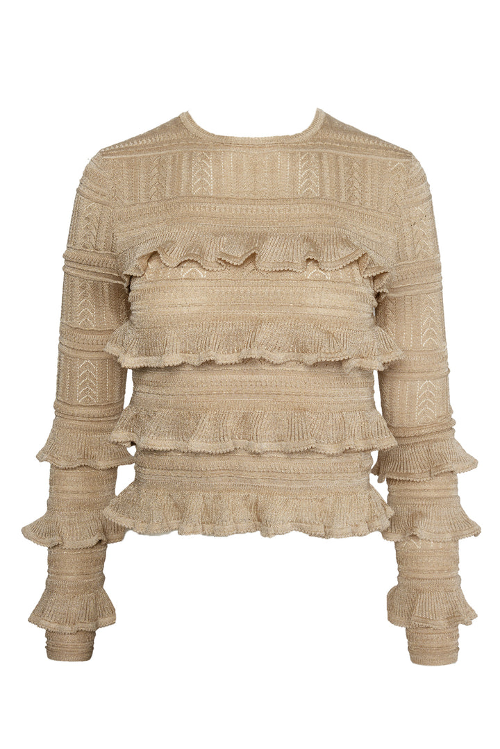 Zimmermann Size 0 Ruffle Metallic Knit Sweater
