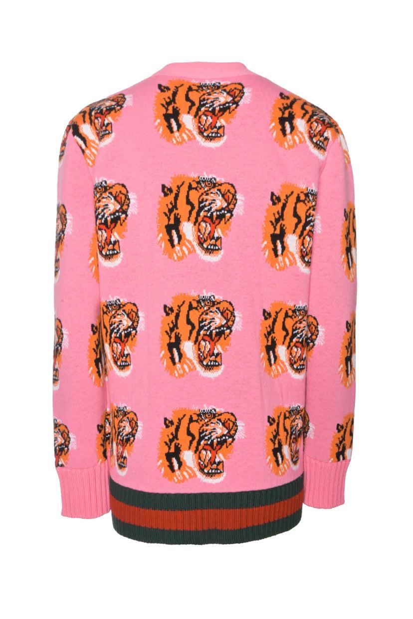 Gucci Size L Tiger Patterned Jacquard Cardigan