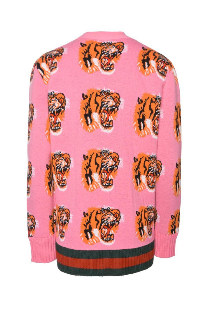 Gucci Size L Tiger Patterned Jacquard Cardigan