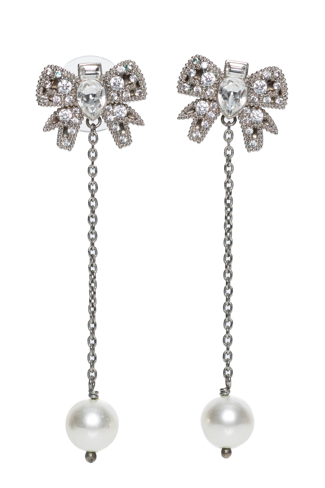 Miu Miu Crystal & Faux Pearl Micro Bow Drop Earrings