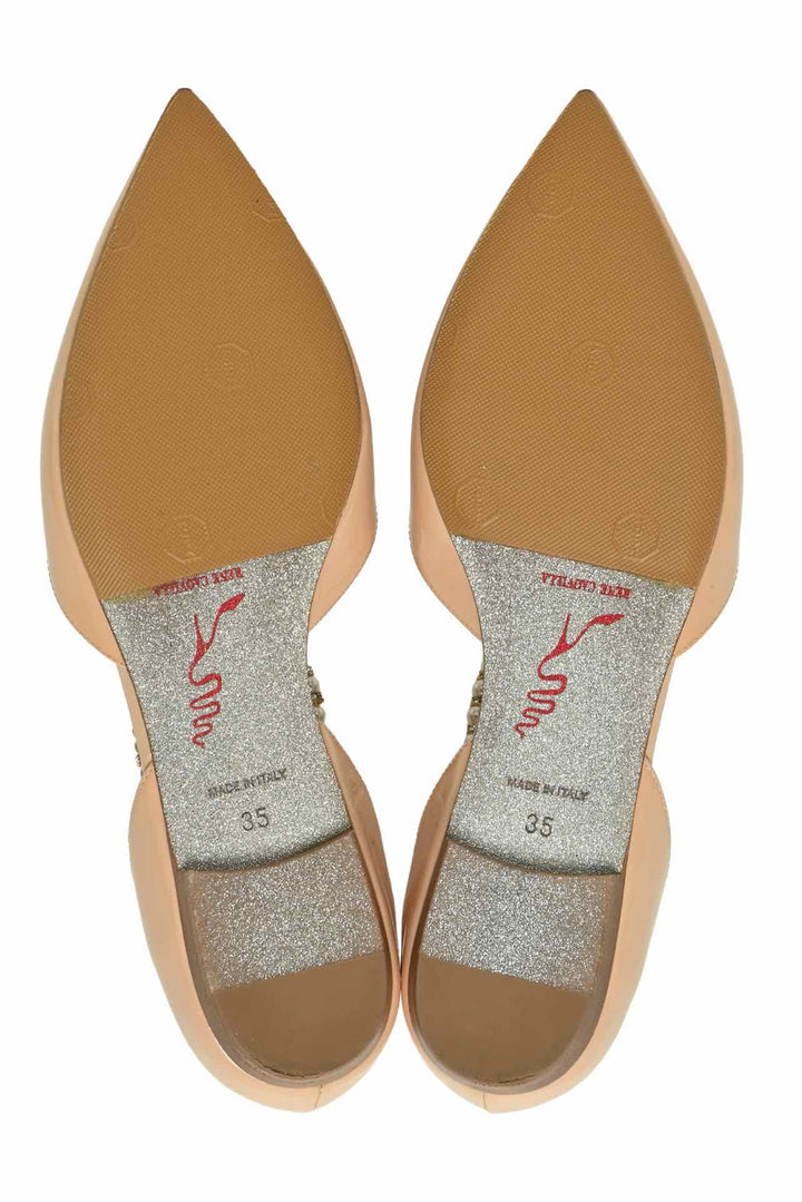 Rene Caovilla Size 35 Faux Pearl Crossover Strap Pointed Toe Flats