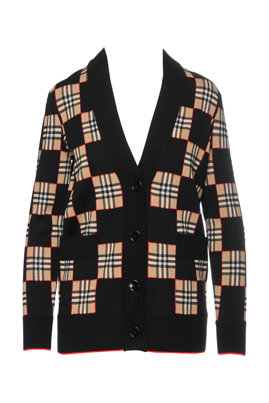 Burberry Size XXS Checked Intarsia Merino Wool-Blend Cardigan