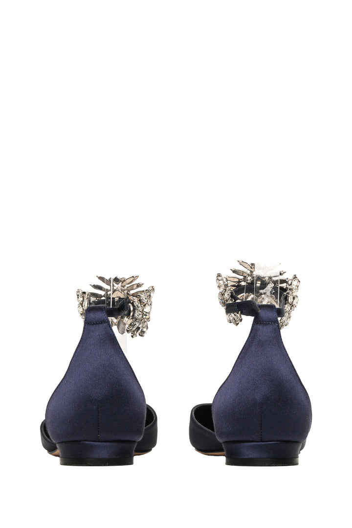 Manolo Blahnik Size 34 Crystal Embellished Sicaria Ankle Strap Ballet Flats
