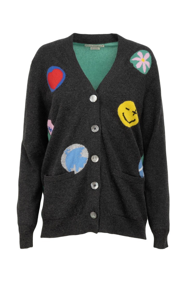 Queene and Belle Size S Icon Print Cashmere Cardigan