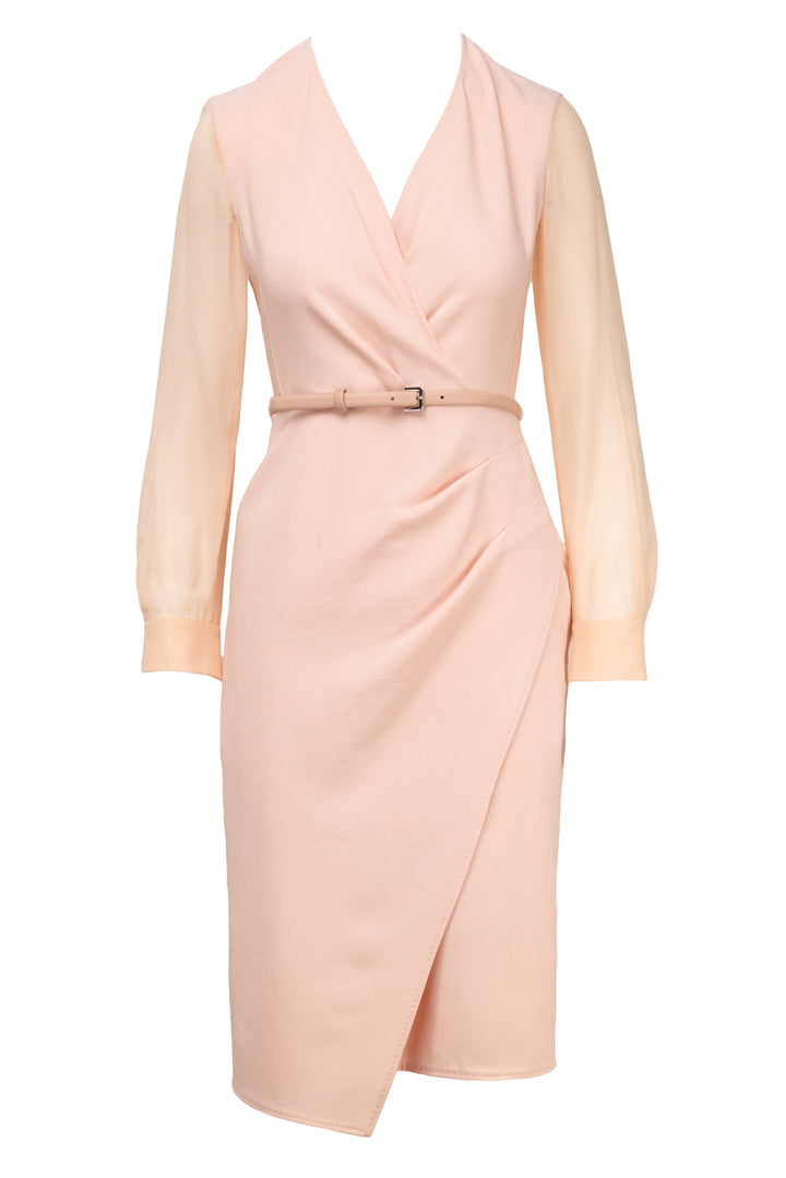 Max Mara Size 2 Manuel Chiffon-Sleeve Belted Dress