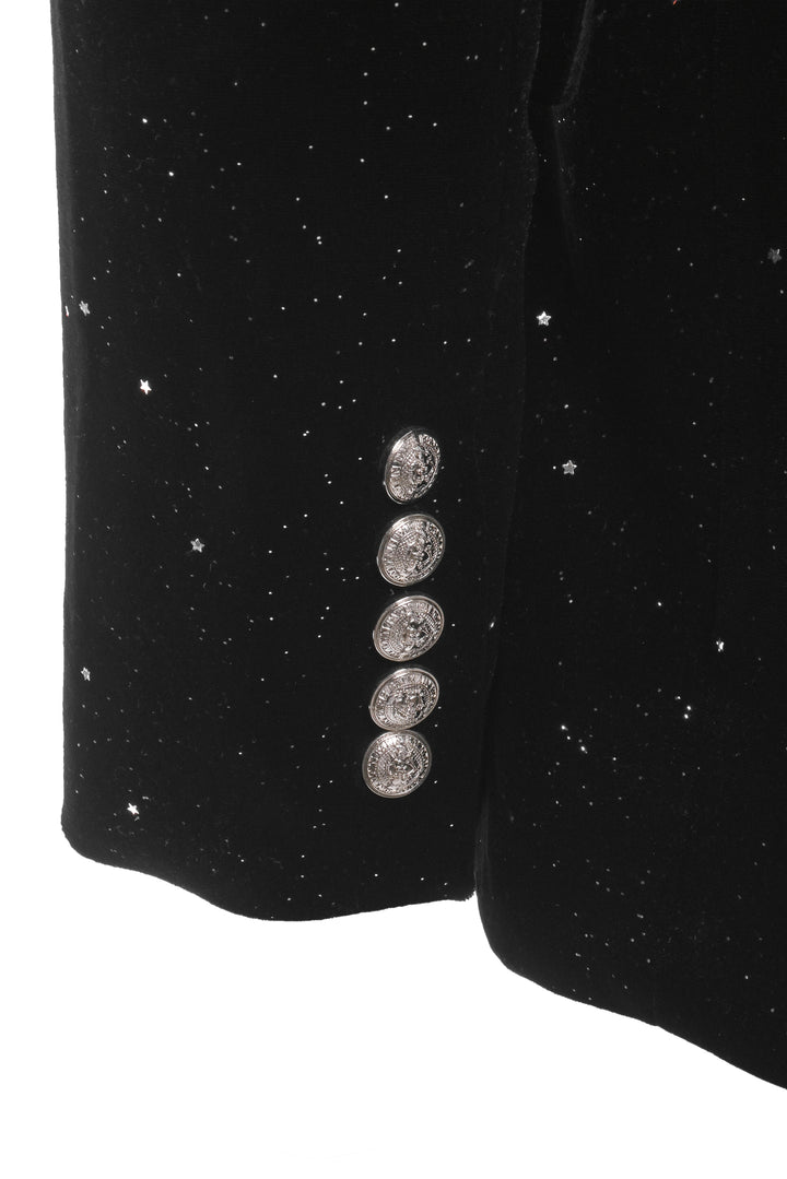 Balmain Size 36 Glittered Velvet Double Breasted Blazer