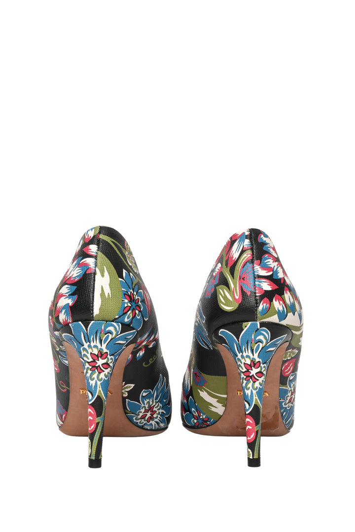 Prada Size 40 Floral Leather Pointed Toe Pumps