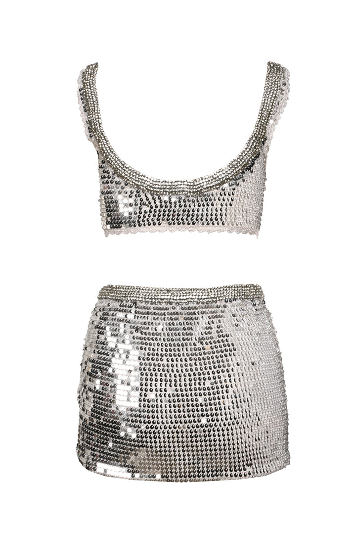 Retrofete Size XS & M/L Zed Sequin Crochet Top & Halo Sequin Crochet Skirt Set