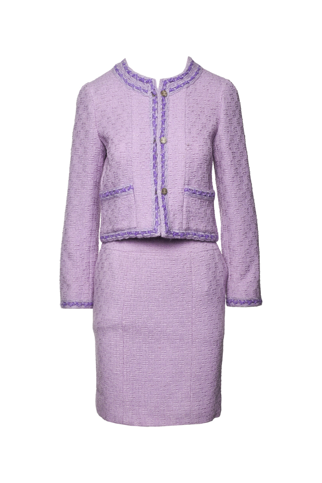 Chanel Size 4 1998 Two Piece Tweed Jacket & Skirt Set