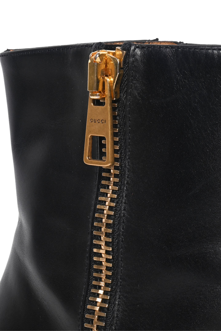 Gucci Size 37 Faux Pearl Accent GG Web Ankle Boots