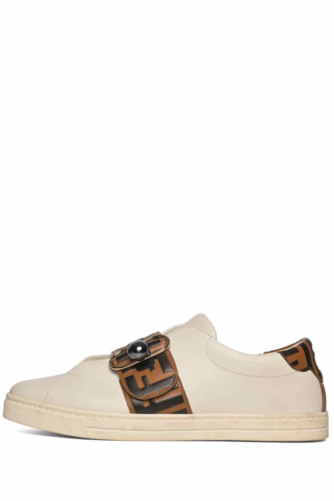 Fendi Size 40.5 Pearland Buckle Zucca FF Strap Slip-On Sneaker