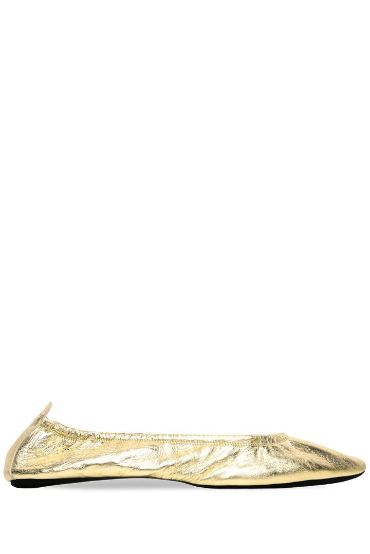 Gucci Size 40 Vintage Golod Leather Fold Up Ballet Flats