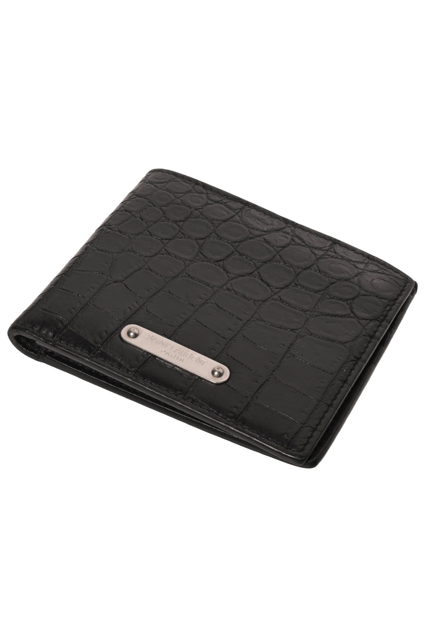 Saint Laurent Croc Embossed Bi-fold Wallet