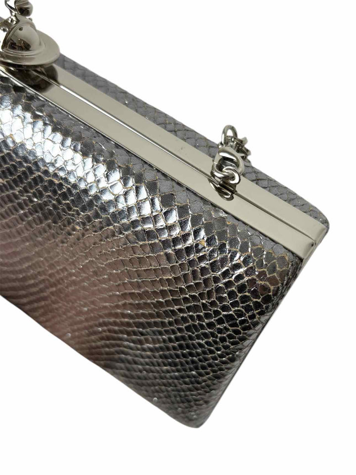 Vivienne Westwood Metallic Silver Leather Snake Print Clutch
